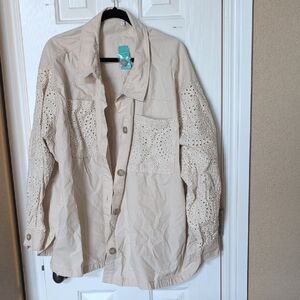 Maurices Cream Eyelet-Sleeve Button Front Jacket